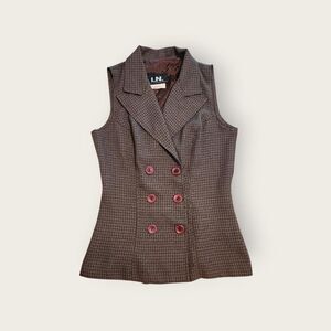 Vintage 90s IN brown plaid preppy coquette button up vest